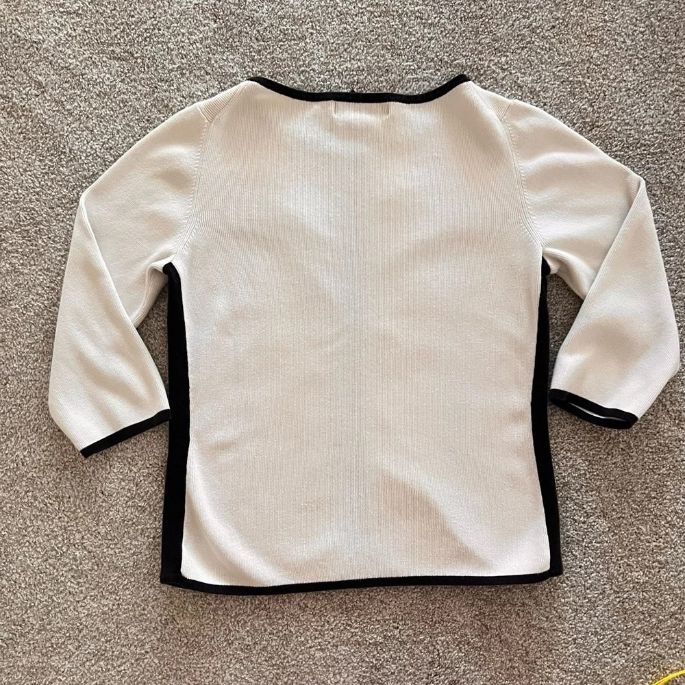 Geoffrey Beene Sport 3/4 Sleeve Black and White V-Neck Sweater 100% Cotton - Picture 5 of 10